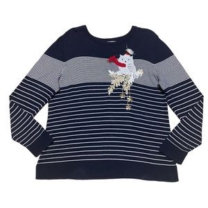 Christopher & Banks Holiday Sweater Women’s XL Stripe Nautical Christmas Owl Top